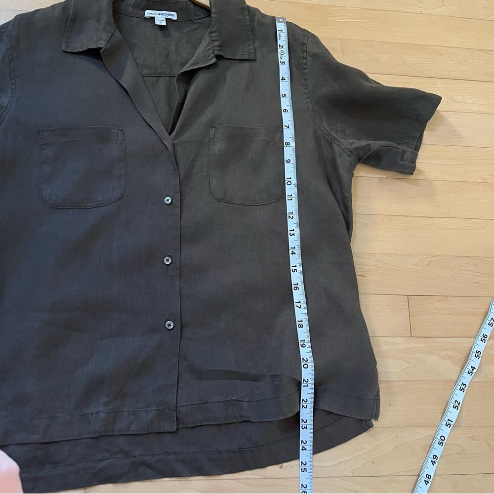 Standard James Perse Lightweight Linen Boxy Fit Shirt in Army Brown L - Picture 11 of 11